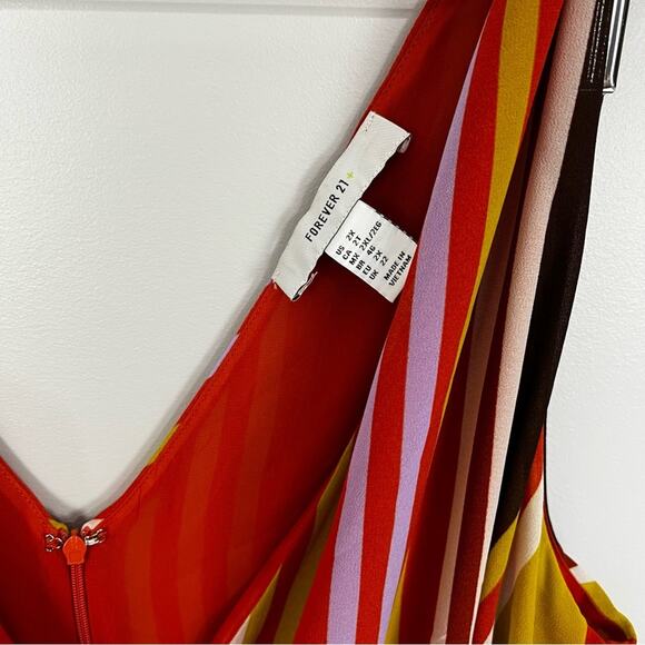 Forever21 Retro Striped Double V neck Candy-cane Stripe Maxi Dress Size 2X NEW - Picture 6 of 12